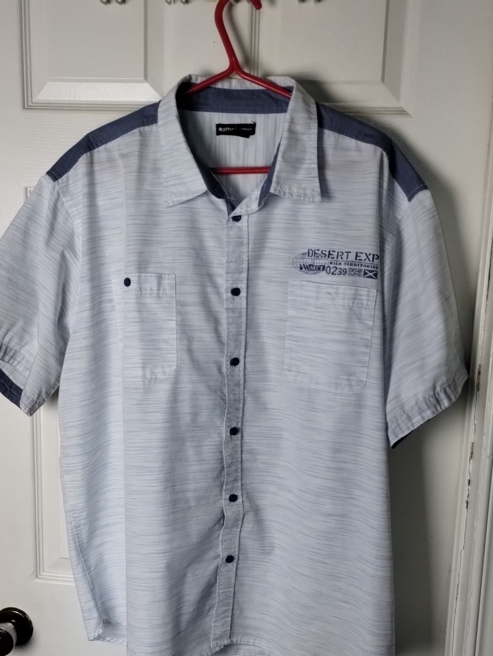 Men's edition Short Sleeve Shirt -white With Light Blue Accents.3xl